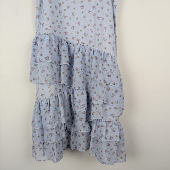 ENDLESS ROSE Light Blue Ditzy Lotus Print Ruffled Dress Sz Large Fairy Whimsical - Picture 4 of 8
